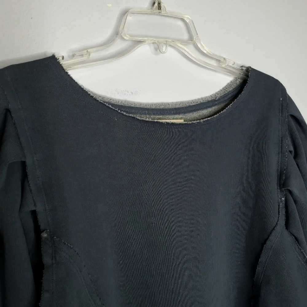 Free People We The Free Rosey Navy Blue Distressed Fleece Oversized Sweatshirt